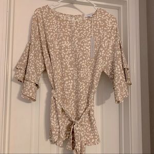 Ruffle sleeve print blouse with tie waist